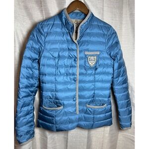 Luis Trenker Blue Quilted Down Jacket Women's Size 42 Blazer Style Embellished